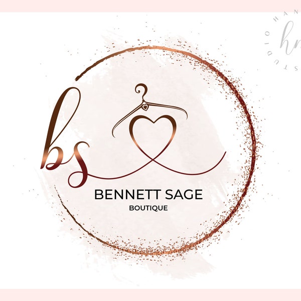 Bronze metallic boutique logo design, clothing hanger logo design, Fashion design logo, Branding, couture logo, dress designer logo