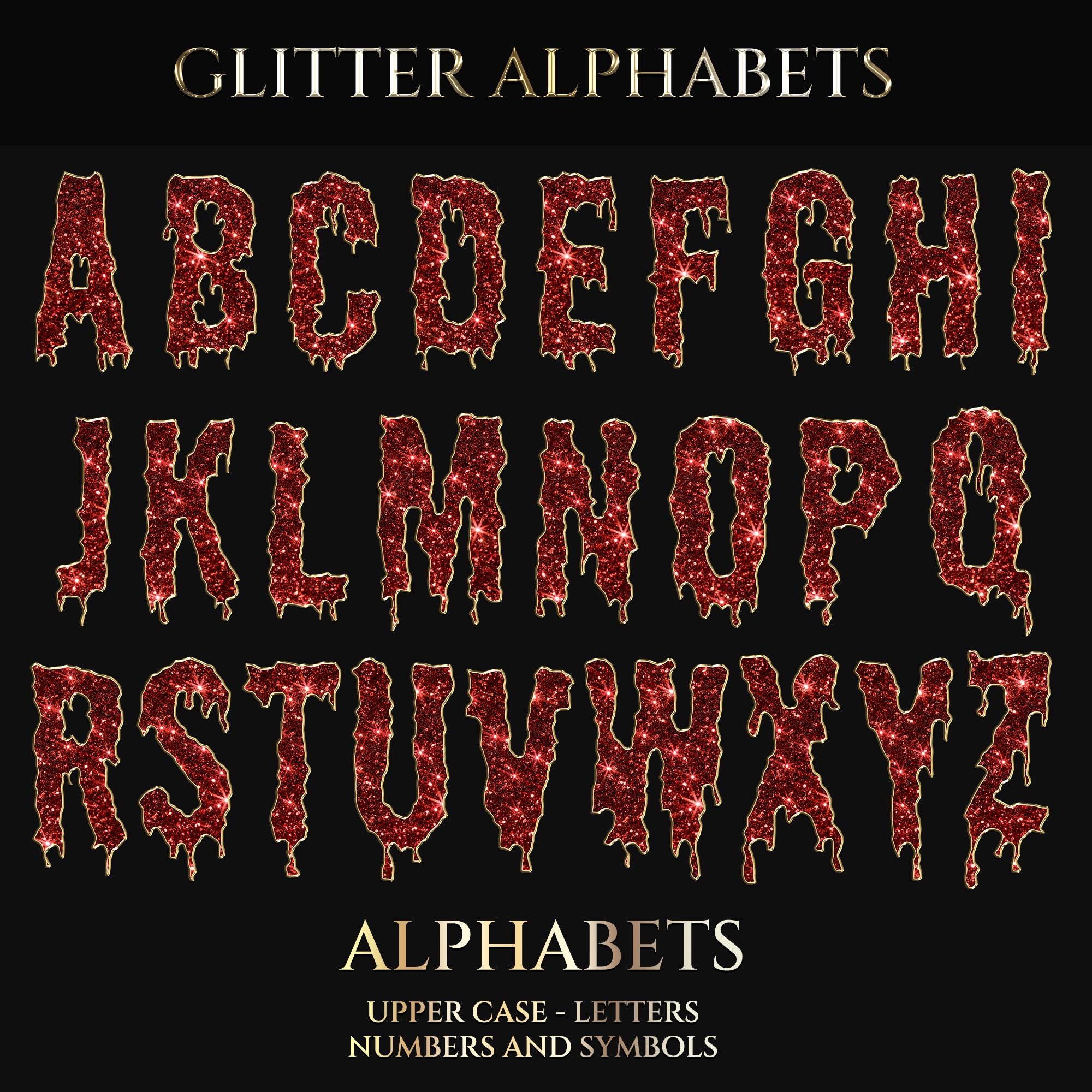 Halloween Red and Gold Glittery Transparent Letters, Horror Font ...