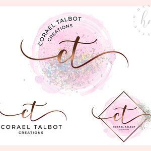 Modern pink and Bronze glittery logo design, Holographic glitter logo, Makeup logo, Beauty logo, Branding, Logo, Photography logo