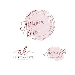 Rose gold metallic and watercolor round logo design, Lash artist Logo, Beauty logo, Crafts logo, Boutique logo, business card, Makeup Logo