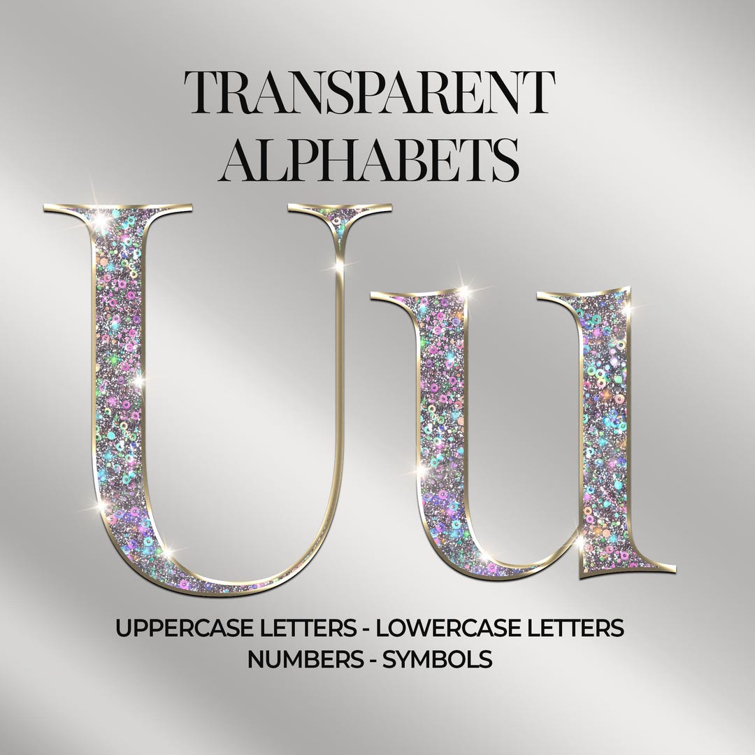 AB Iridescent Shiny Alphabets, Digital Download, Transparent Letters ...
