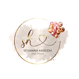Design del logo digitale preconfezionato con palloncini oro rosa e rosa, logo per organizzatori di eventi, logo per decoratori di palloncini, marchio, logo per designer di feste