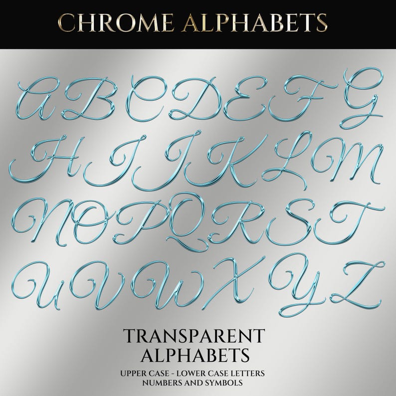 Chrome Script Alphabets PNG, Transparent Letters, Numbers, Symbols ...