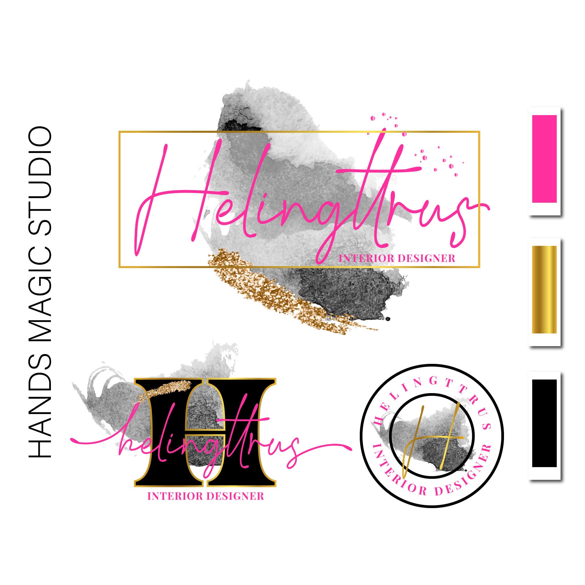 Premade Pink Black and Gold Glittery Logo Design Black Etsy