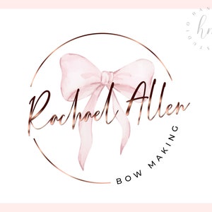 Digital Premade watercolor bow logo design, 24 HOURS DELIVERY, pink and rose gold bow logo design, handmade crafts logo, Branding