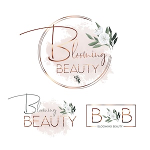 Beautiful premade floral logo design, rose gold logo design, watercolor flower, round logo, rectangle logo, watermark, green logo
