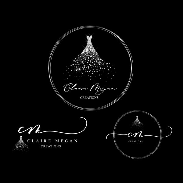 Beau logo de boutique de robe de mariée scintillante avec losanges blancs, logo de créateur, logo d'artisanat, logo de couture, logo de vêtements, logo de robe