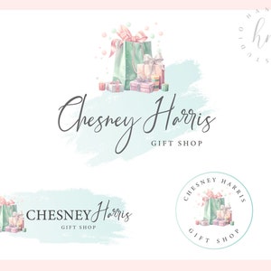 Beautiful pastel color gifts shop logo design, watercolor logo design, gifts shop logo, Branding, gift box logo