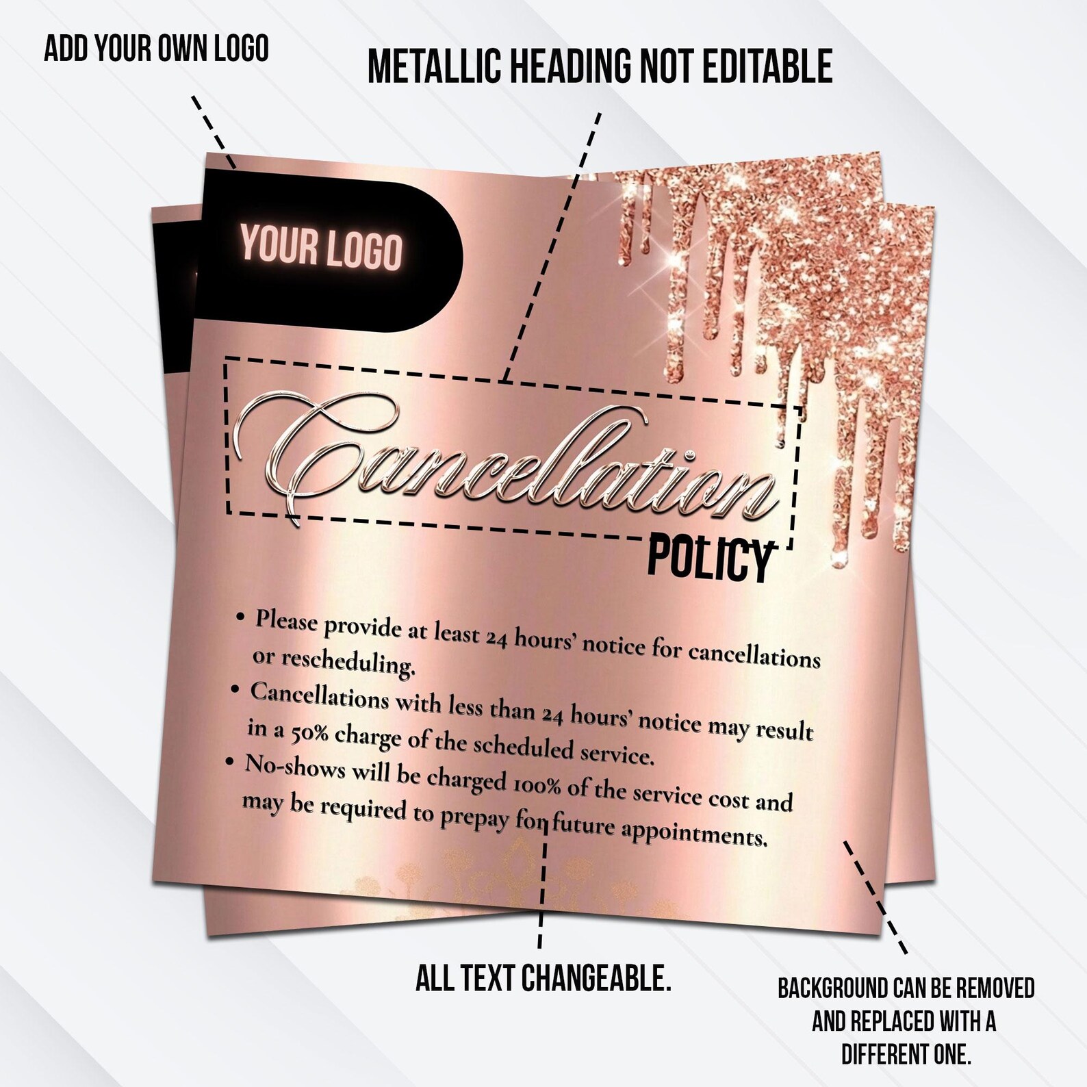 Rose Gold Editable Salon Policy Canva Templates, Refund Policy Template ...