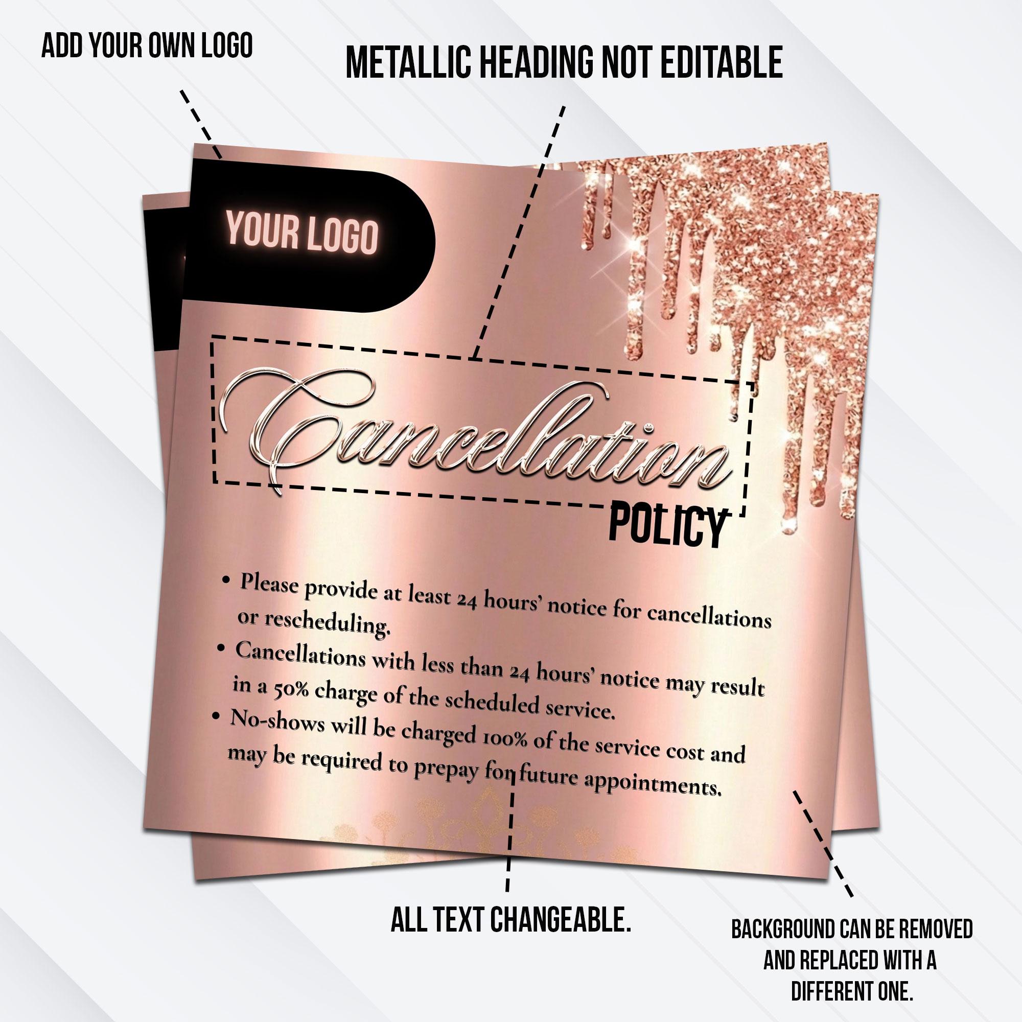 Rose Gold Editable Salon Policy Canva Templates, Refund Policy Template ...