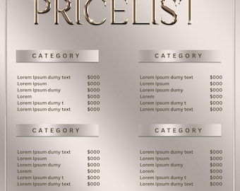 Editable Gold pricelist template, DIY pricelist, Instant Download, Digital download, Beauty salon price sheet, Instagram pricelist
