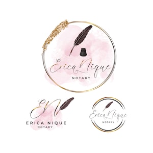 Hermoso diseño de logotipo de notario con pluma en tonos dorados y ruborizados, ENTREGA EN 24 HORAS, diseño de logotipo con pluma y tinta, logotipo de agente de firma, logotipo de escritor