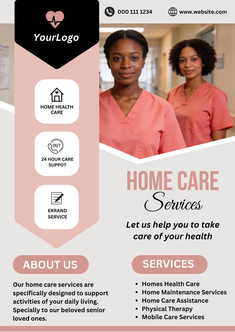 Editable Home Care Service Canva Flyer, Digital Download, Edit All Text ...