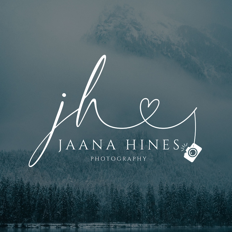 May include: A white cursive logo with the initials "jh" connected by a line that forms a heart shape. The text "Jaana Hines Photography" is below the logo.