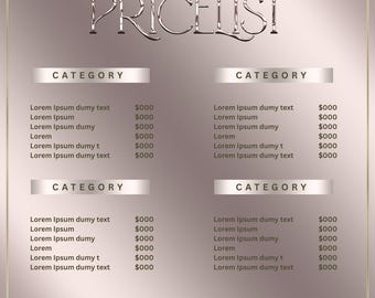 Editable Pink pricelist template, DIY pricelist, Instant Download, Digital download, Beauty salon price sheet, Instagram pricelist