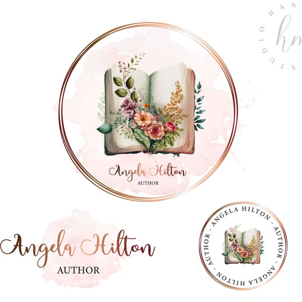 Beautiful floral book logo design, watercolor logo, Author logo, Notebook logo, feminine book logo, novelist logo, writer logo design