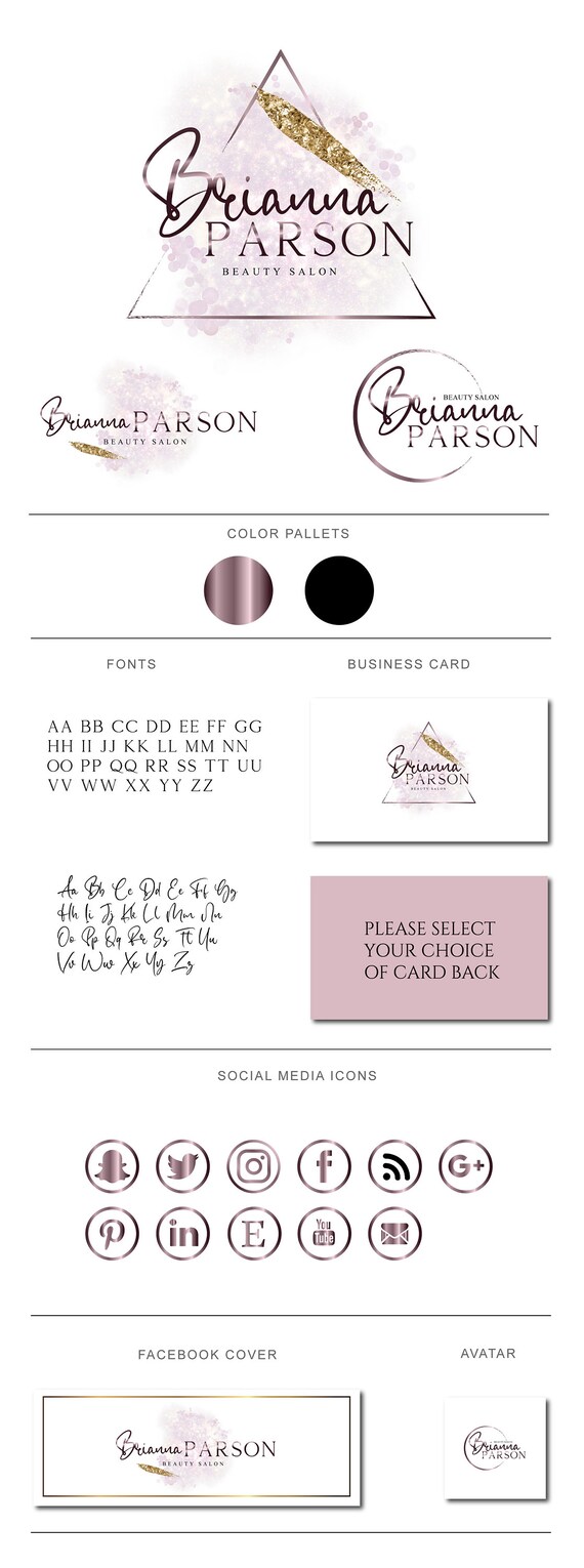 Premade Rose Gold Triangle Glitter And Watercolor Logo Beauty Etsy
