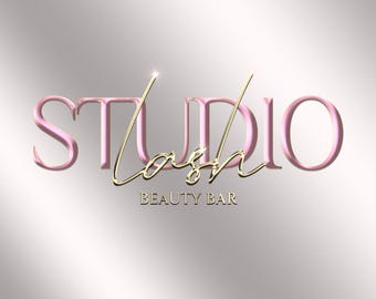 Logotipo pré-fabricado em rosa e dourado, design de logotipo metálico brilhante de luxo (download digital)