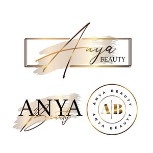 Premade Gold foil logo design, splash logo, brush stroke logo, round logo, watermark, metallic logo, beauty logo, stylish logo, watercolor