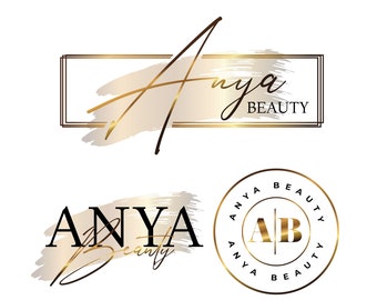 Premade Gold foil logo design, splash logo, brush stroke logo, round logo, watermark, metallic logo, beauty logo, stylish logo, watercolor