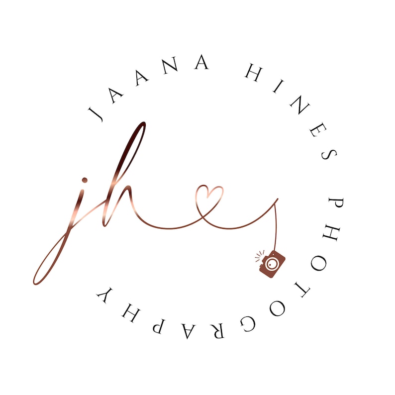 May include: A logo for Jaana Hines Photography, featuring a stylized cursive "jh" with a heart and a camera icon. The text "Jaana Hines Photography" is written in a circle around the logo.