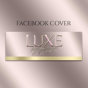 Puede incluir: Una imagen de portada de Facebook con un logotipo rosa y dorado que dice "LUXE by [texto ilegible] HAIRSTYLIST".