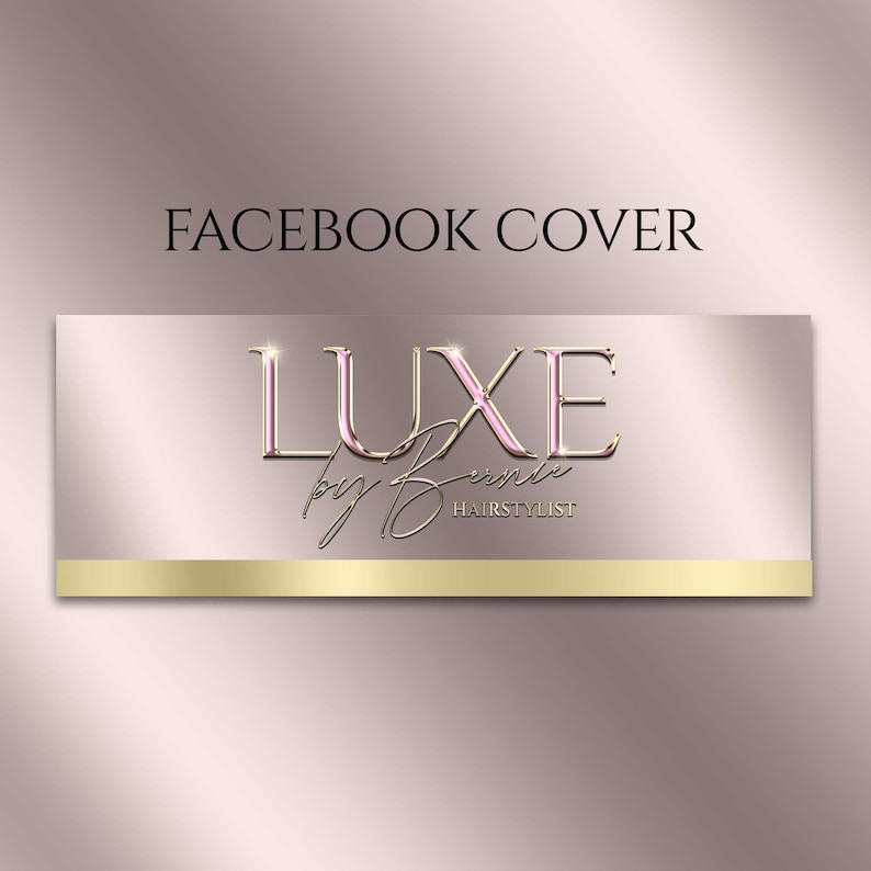 Puede incluir: Una imagen de portada de Facebook con un logotipo rosa y dorado que dice "LUXE by [texto ilegible] HAIRSTYLIST".