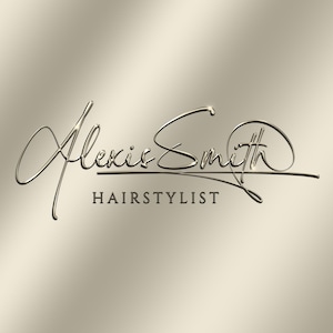 May include: A silver metallic signature that reads "Alexis Smith Hair stylist".
