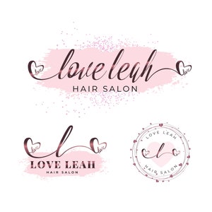 Création de logo d'amour de beaux coeurs en or rose, logo de calligraphie, logo aquarelle, logo coeurs, image de marque