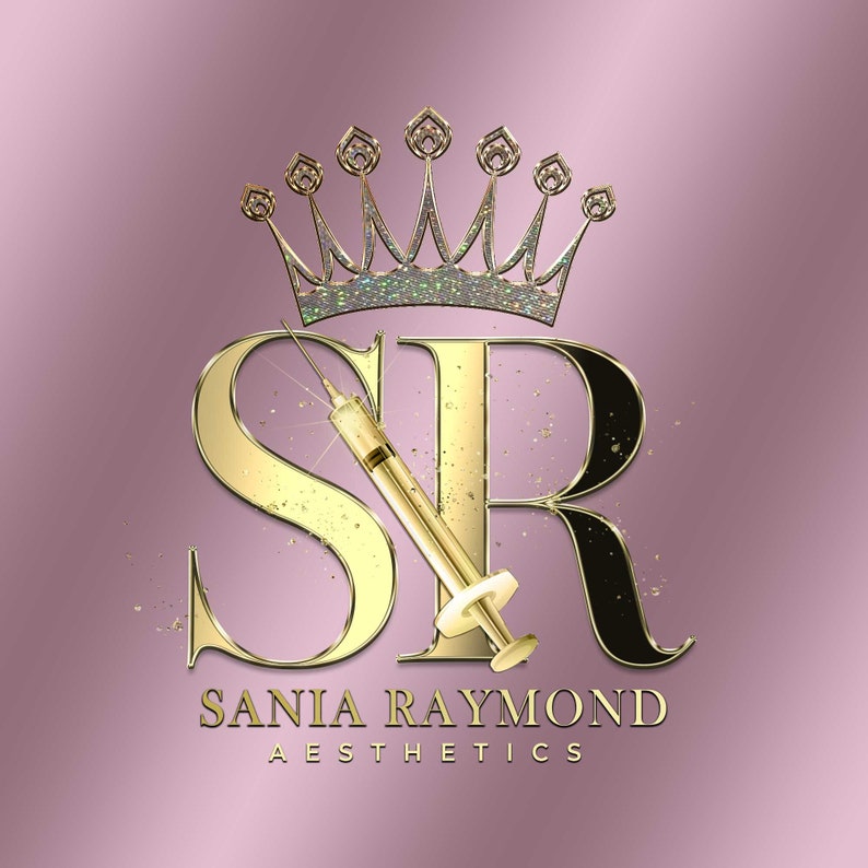 Syringe Lettering Digital Gold Syringe and Crown Logo Design, Aesthetics Logo, Syringe ...
