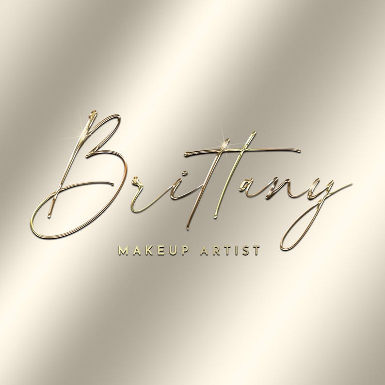 May include: Gold script lettering of the name "Brittany" with the words "Makeup Artist" below.