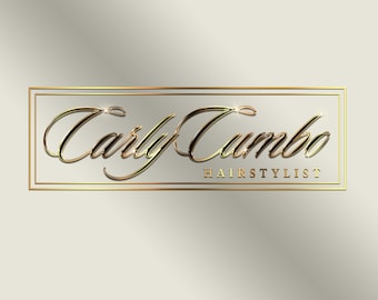 Logotipo digital moderno em preto e dourado metálico, ideal para o setor de beleza, cabeleireiro, extensão de cílios, estética e unhas.