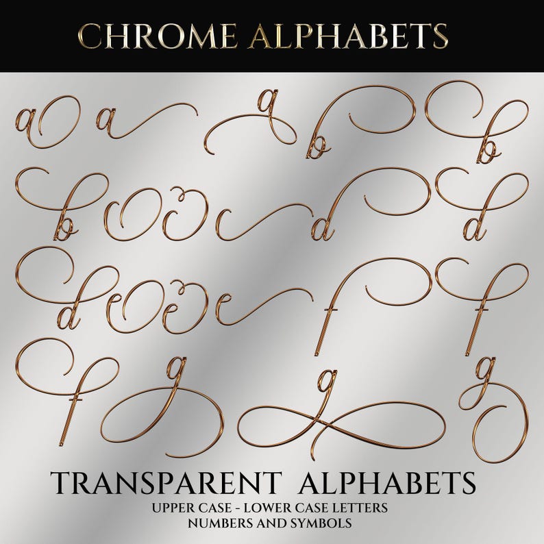 Digital Transparent Bronze Alphabets, Gold Script Font Letters, Gold ...
