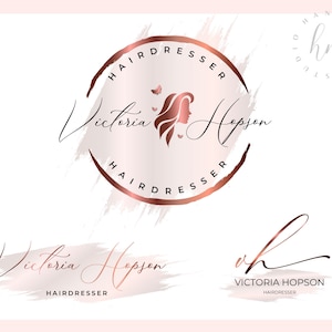 Premade gold and rose gold hair salon logo design, Beauty logo, Hairstylist logo, Hairdresser Logo, Branding, salon Logo