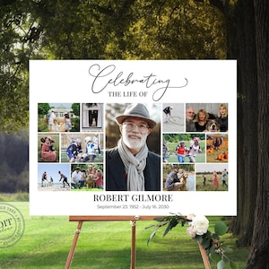 Funeral Welcome Sign Template, Memorial Service Sign, Funeral Memory Sign Photo Collage, Celebration of life Sign, Funeral Collage  Poster