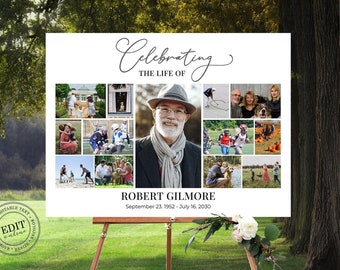 Funeral Welcome Sign Template, Memorial Service Sign, Funeral Memory Sign Photo Collage, Celebration of life Sign, Funeral Collage  Poster