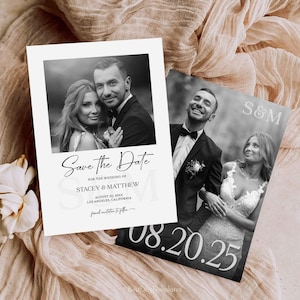 Double-Sided MODERN Photo Save the Date Template, Minimalist Wedding Date Card, Editable, Printable Save the Date Invite, Digital Save Date