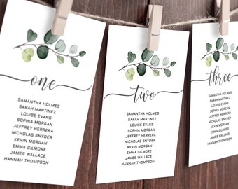 Eucalyptus Wedding Seating Chart Template, Table Numbers, Seating Plan Editable Template, Place Cards, Find Your Table,Table Assignment Card