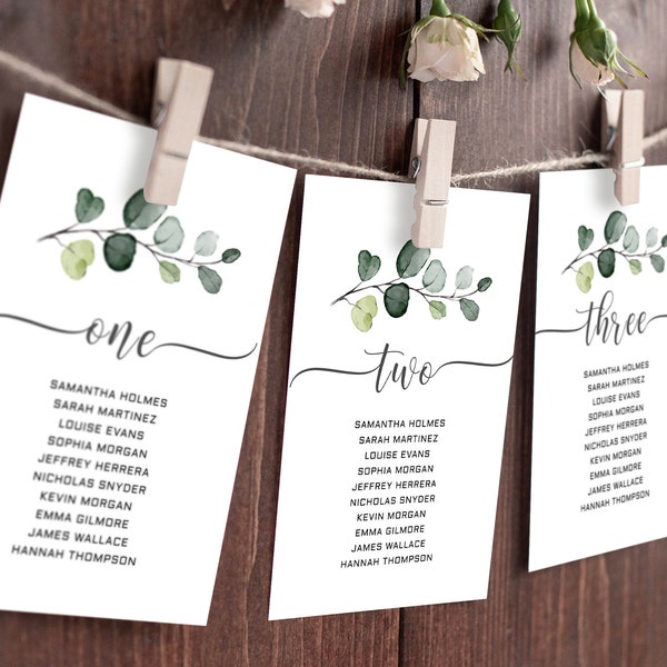 Eucalyptus Wedding Seating Chart Template, Table Numbers, Seating Plan Editable Template, Place Cards, Find Your Table,Table Assignment Card