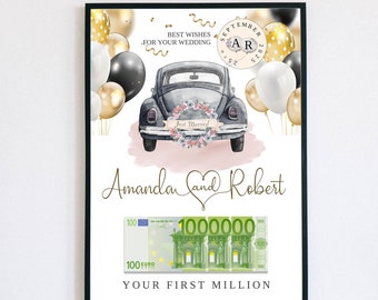 Money gift with car for the wedding, editable wedding gift, gift for bride and groom, just married Wedding car gift DIY, personalized gift