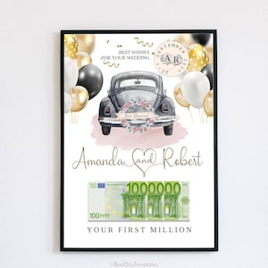 Money gift with car for the wedding, editable wedding gift, gift for bride and groom, just married Wedding car gift DIY, personalized gift
