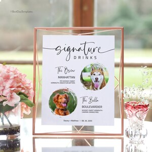 Dog Signature Drink Sign, Pet Signature Cocktail Sign, Boho Dog Signature Drink Sign, Photo Signature Drink Sign, Modern Wedding Bar Menu