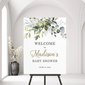 Editable Gender Neutral Baby Shower Welcome Sign Template, Greenery Gold shower decorations, Baby Shower Poster, Baby Boy Girl Shower, Party