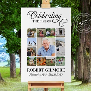 Funeral Welcome Sign Template, Funeral Memory Sign Photo Collage, Memorial Service Sign, Celebration of life Sign, Funeral Collage  Poster