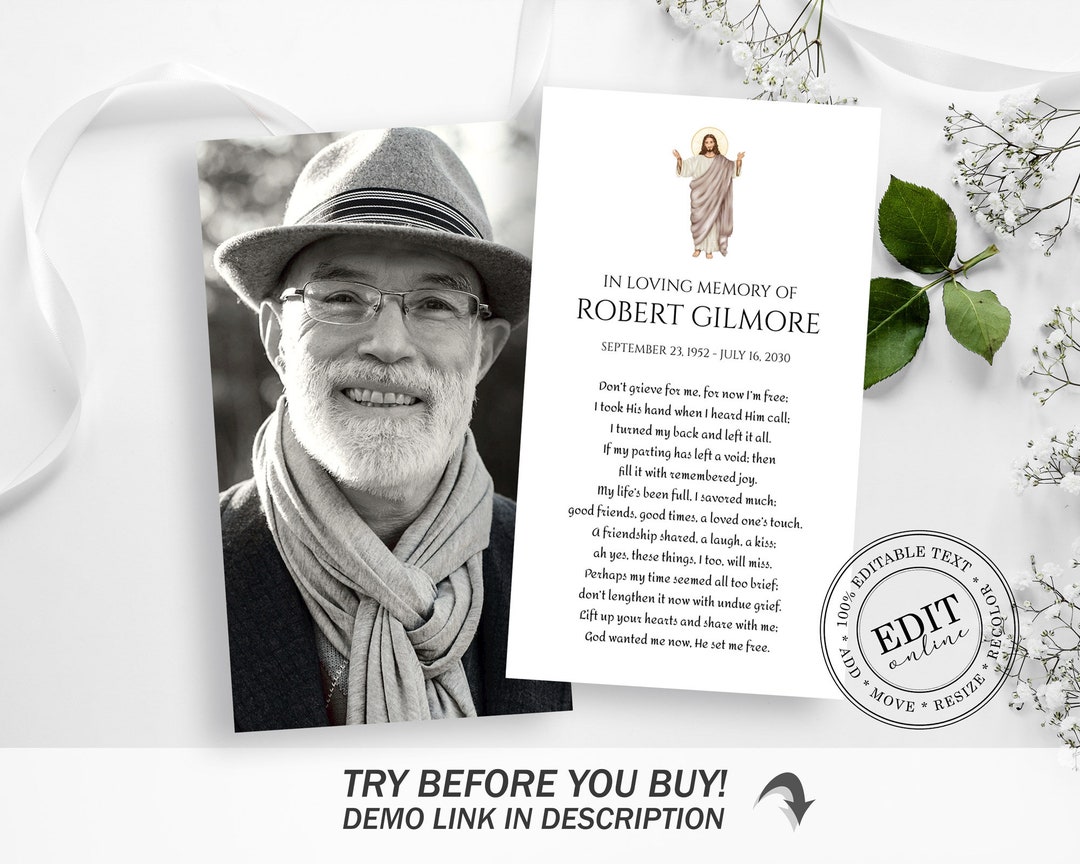 Editable Funeral Prayer Card Template, Printable Memorial Prayer Card