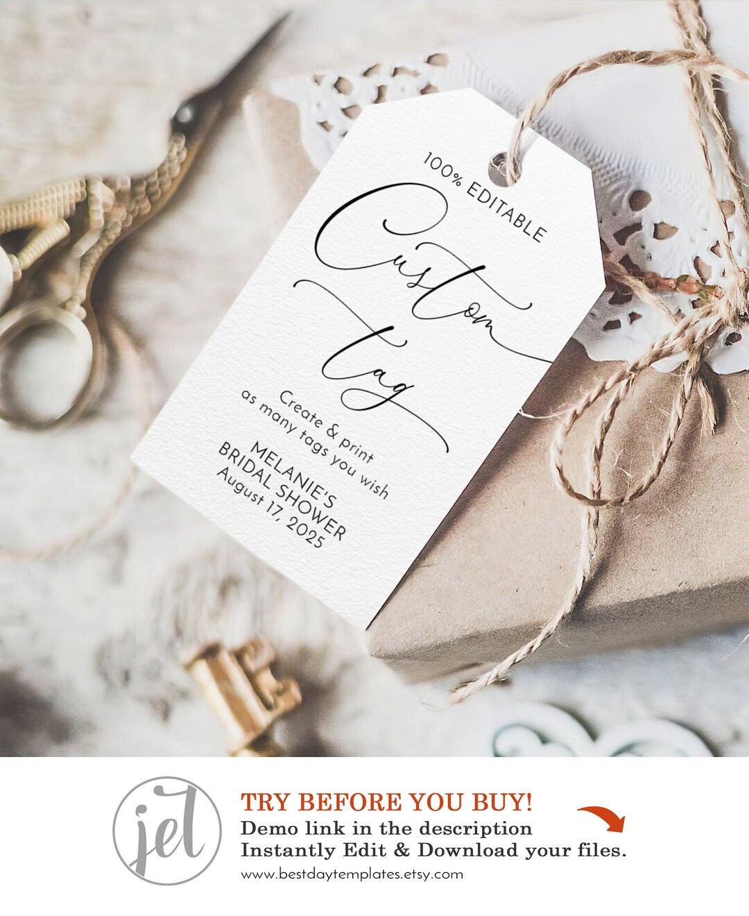 Editable Custom Tags Template Calligraphy DIY Printable Etsy