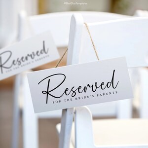 Luxury Wedding Reserved Sign Template, Reserved Chair, Printable Wedding Reserved Sign With Calligraphy, Tent 4”x9.25”, Edit Online, DIY