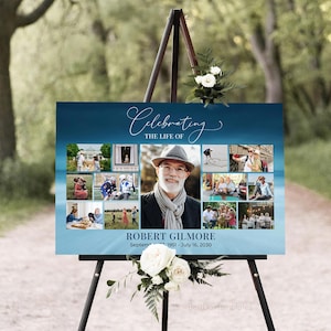 Funeral Welcome Sign Template, Funeral Memory Sign Photo Collage, Memorial Service Sign, Celebration of life Sign, Funeral Poster 12+1 photo