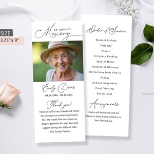 Minimalist Funeral Program Template, Editable Order of Service, Celebration of life, Simple Double Sided Funeral Memorial, obituary template