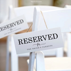 Wedding Reserved Sign Template, Reserved Chair, Printable Minimalist Wedding Reserved Sign, Tent 4”x9.25”, Edit Online, Modern Reserved Sign